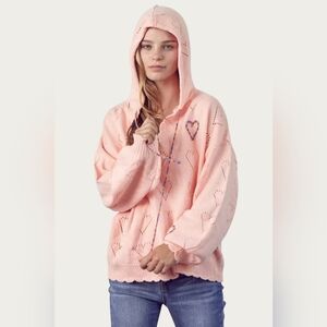 &merci HEART POINTELLE-KNIT SWEATER with hood